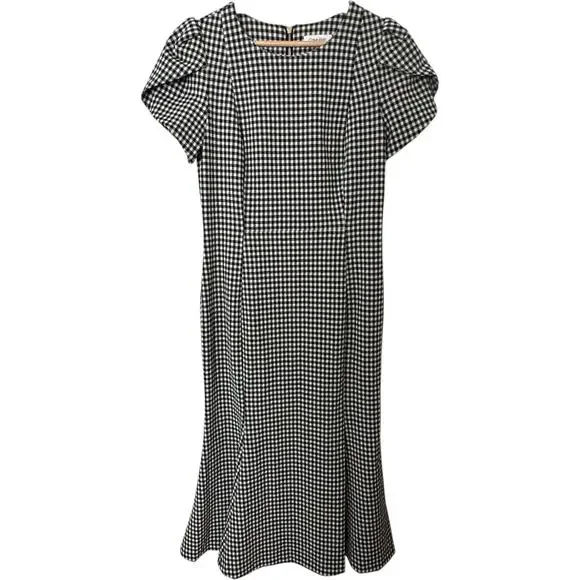 NWTs Calvin Klein Houndstooth Tulip Sleeve Mermaid Skirt Workwear Dress (8) - Picture 4 of 16